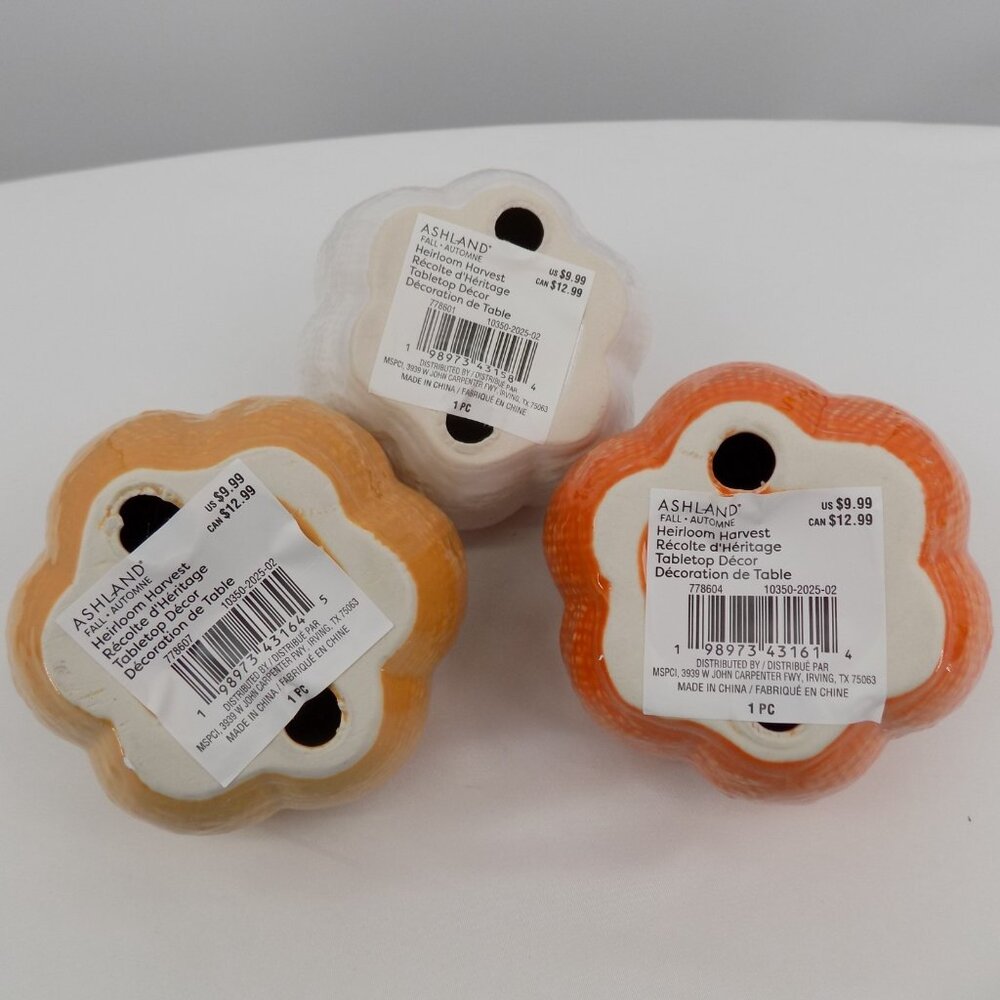 Set of 3 Ashland Ceramic Pumpkins Fall Heirloom Harvest Tabletop Decor New - Picture 6 of 9